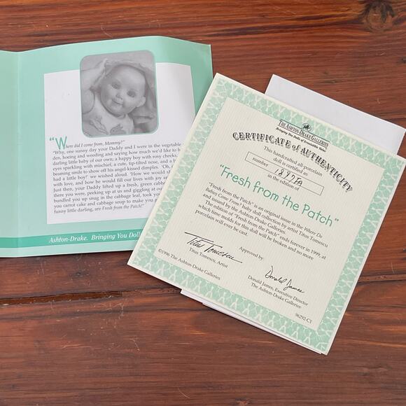 Vintage 1996 Ashton Drake Galleries “Fresh From The Patch” Porcelain boy Doll - Picture 6 of 6